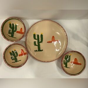 Set of HiMark Vintage Southwest themed Bowls (3) & Plate (1) Cactus & Hat Motif